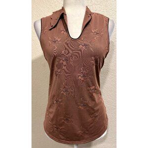 Jamie Sadock Vtg Maroon Brown Floral Golf Tennis Tank Top